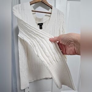 Lane Bryant Off-White Cable Knit V-Neck Sweater